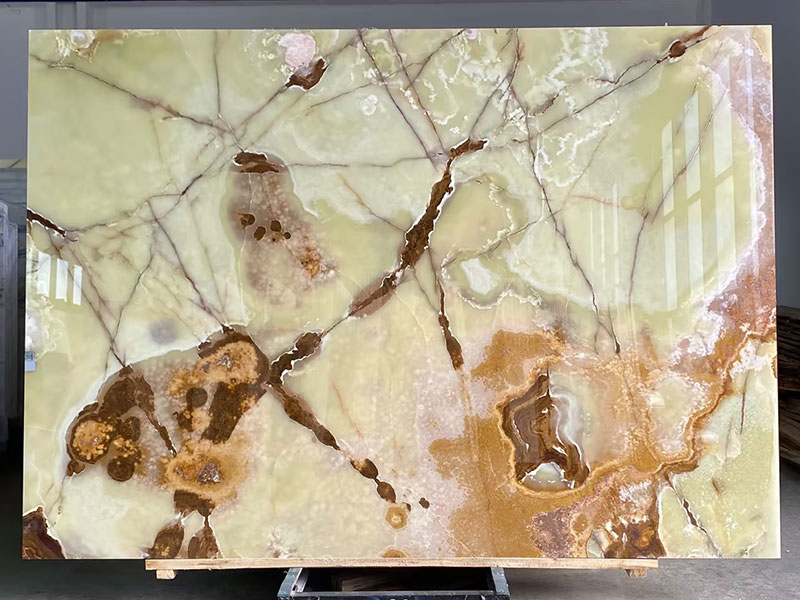 Natural Antique Green Onyx Slab with Red Veins
