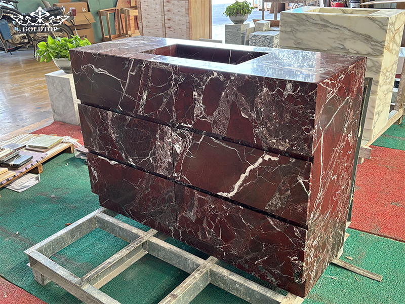 Rosso Levanto Marble integrated vanities