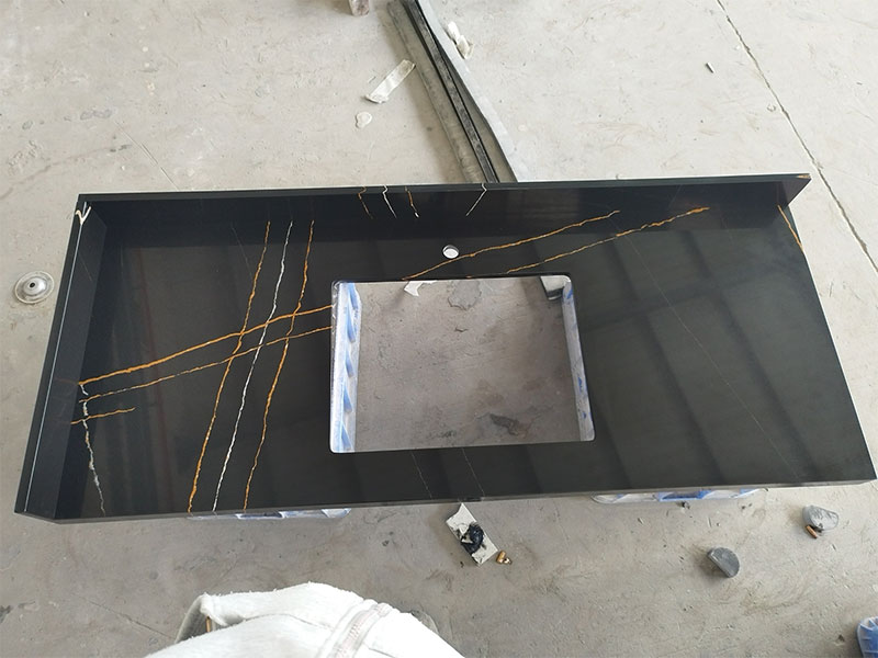 5048 Lauren Gold Black Quartz Countertops Manufacturer