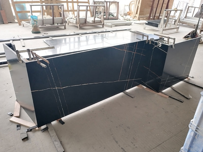 5048 Lauren Gold Black Quartz Countertops Manufacturer