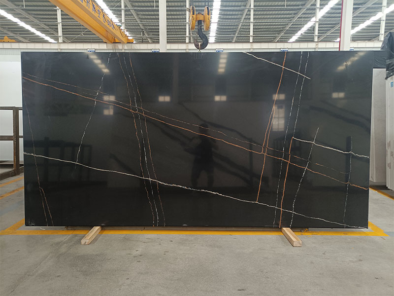 5048 Lauren Gold Black Quartz Countertops Manufacturer
