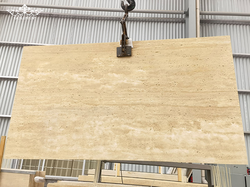 Turkey Beige White Travertine slab leather finish