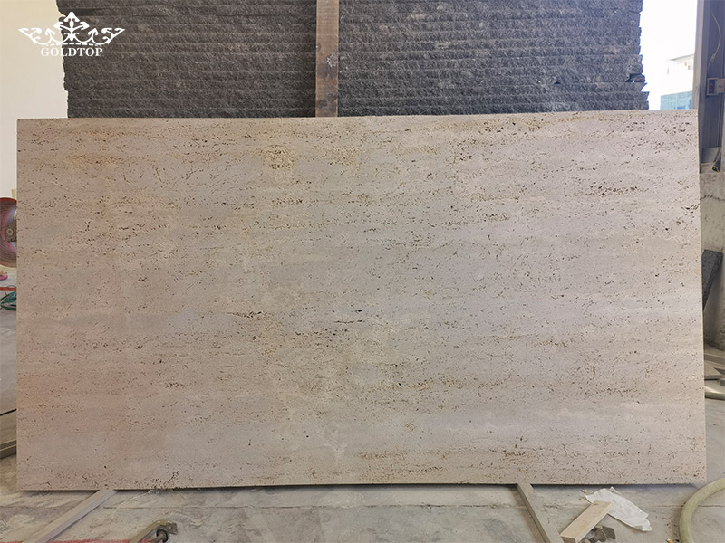 Turkey Beige White Travertine slab sandblasted finish