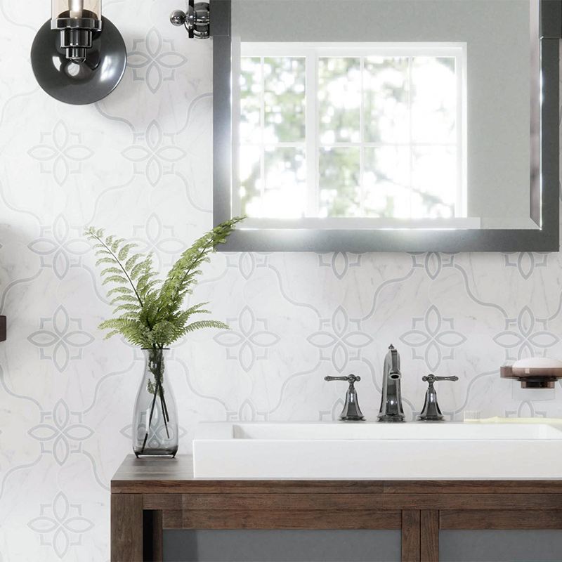 Custom Freesia Statuario and Latin Blue Waterjet Mosaic