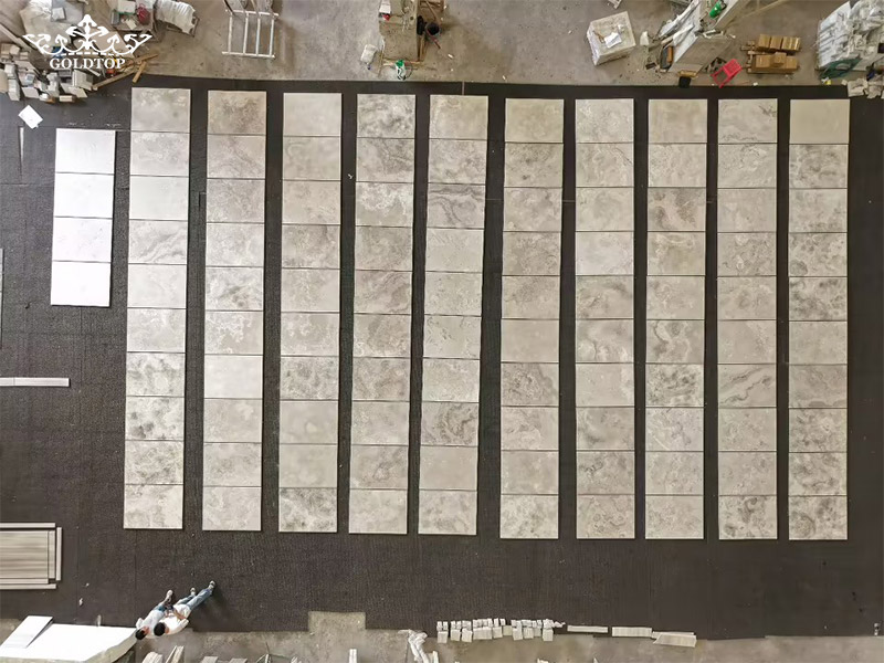 For a U.S. hotel project, Cross Cut White Wood Marble was fabricated into specification panels.