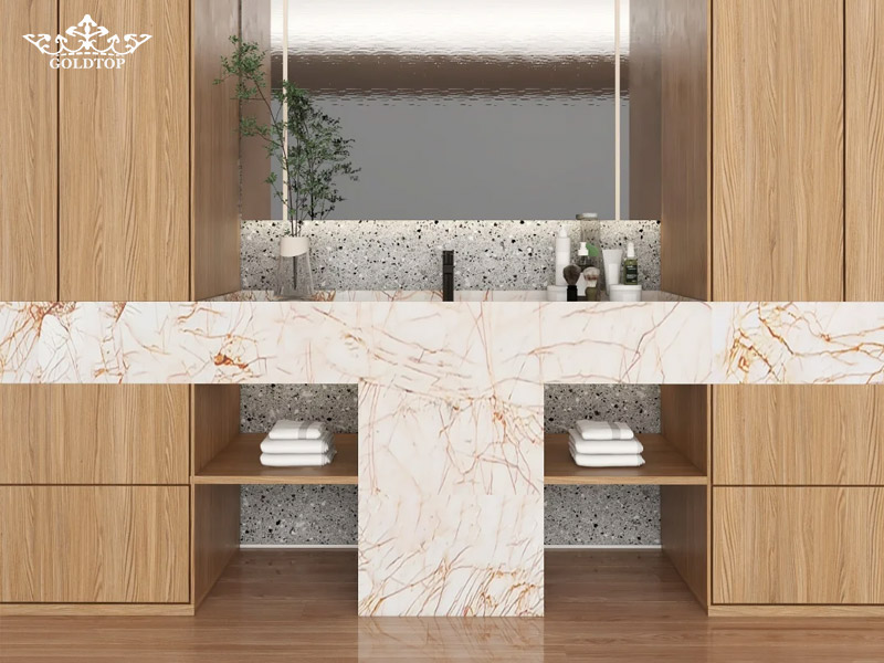 Golden Spider Marble Vanity tops and countertops: Provides a decorative stone surface for hotel bathrooms and residential interiors, with suitable fabrication and maintenance requirements.