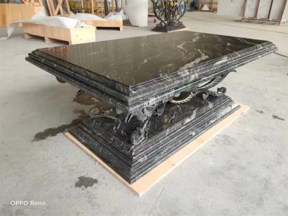 Modern Dark Rectangle Black Granite Top Coffee Table