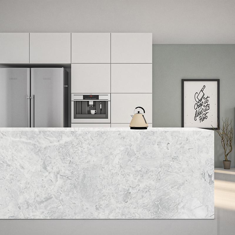 white and grey marble countertop