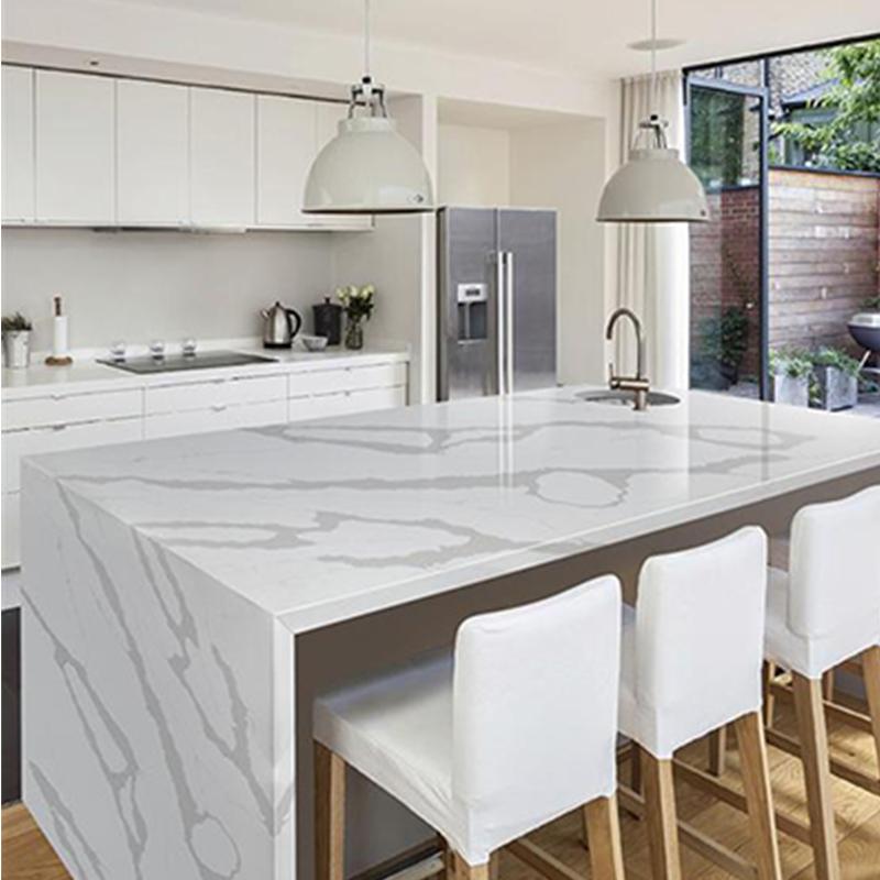 White Marble Look Quartz Kitchen Countertops
