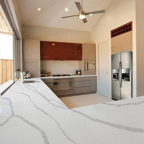 White Marble Look Quartz Kitchen Countertops