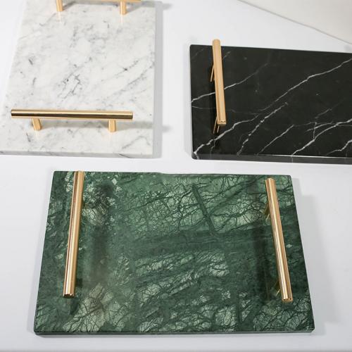 Rectangle Marble Tray With Gold Handles